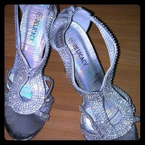 Silver Rhinestone Detailed Heel with Zip Up Back